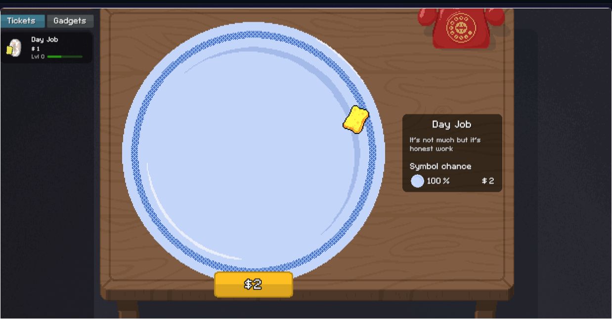 Completed English Day Job plate showing a two dollar reward