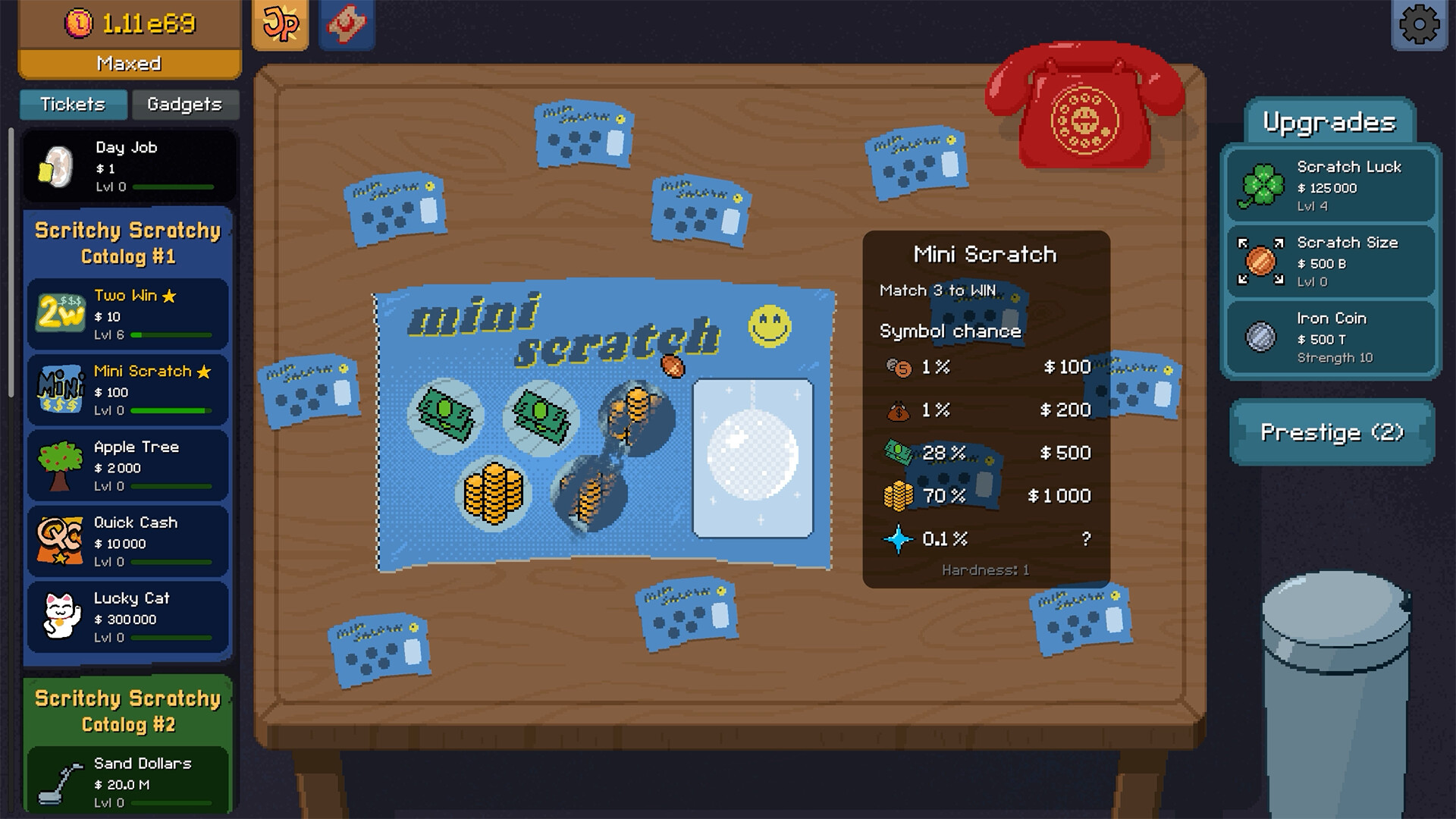 Official Scritchy Scratchy gameplay screenshot with the Upgrades panel visible on the right